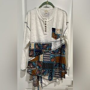 POL Multicolor Patchwork Long Sleeve Top NEW